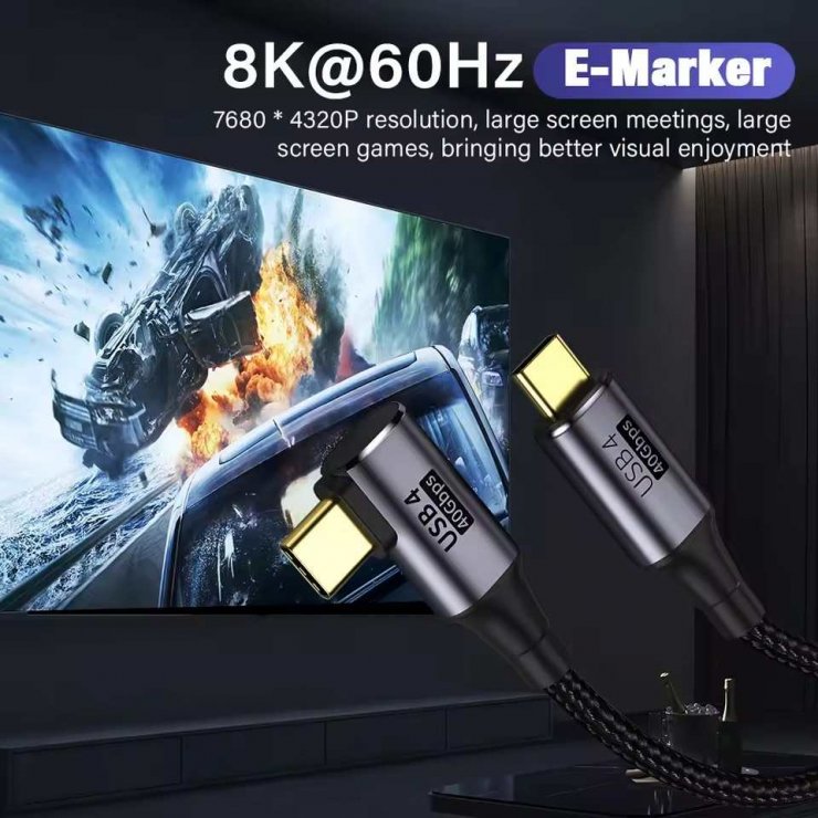 Imagine Cablu USB4 Gen3x2 40Gbps 8K60Hz 240W drept/unghi 90 grade T-T 0.8m, ku4cu08