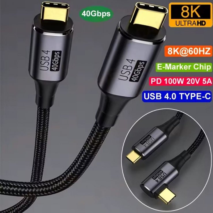 Imagine Cablu USB4 Gen3x2 40Gbps 8K60Hz 240W drept/unghi 90 grade T-T 0.8m, ku4cu08