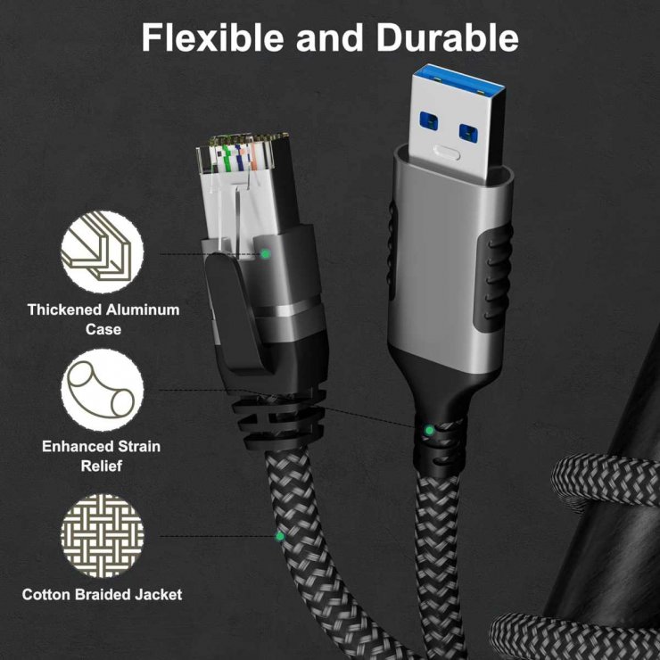 Imagine Cablu de retea USB 3.2-A la RJ45 Cat.6 FTP T-T 2m, kunet2