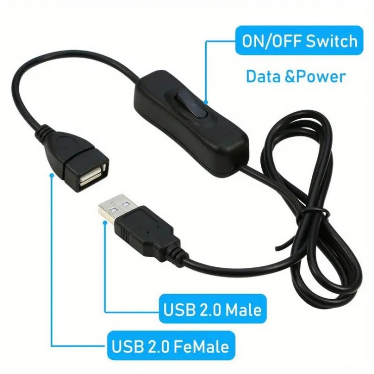 Imagine Cablu prelungitor incarcare USB-A T-M cu switch ON/OFF 1m, kupaasw1