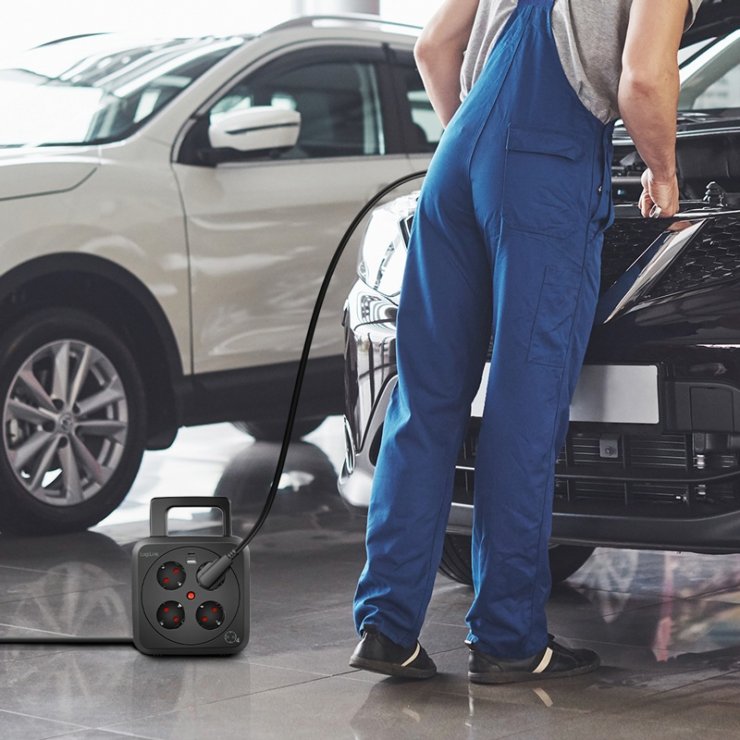 Imagine Prelungitor/tambur cu 4 x Schuko + 1 x USB-A + 1 x USB-C 5m Negru, Logilink LPS504