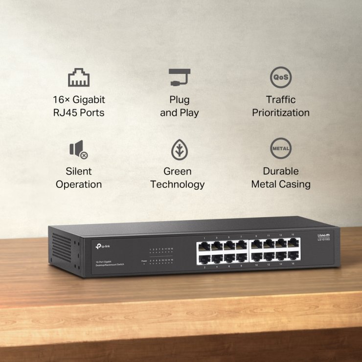 Imagine Switch Desktop/Rackmount 16 porturi Gigabit, TP-LINK LS1016G