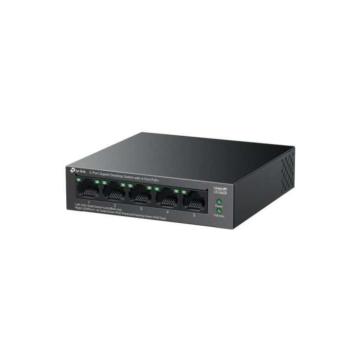 Imagine Switch Gigabit Desktop cu 5 porturi (4 x PoE+), TP-LINK LS105GP