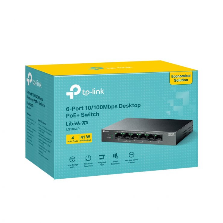 Imagine Switch Desktop 6 porturi 10/100Mbps (4 porturi PoE), TP-LINK LS105LP