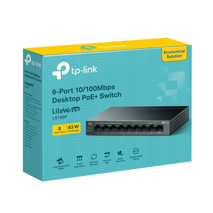 Imagine Switch Desktop 9 porturi 10/100Mbps cu 8 port PoE+, TP-LINK LS109P