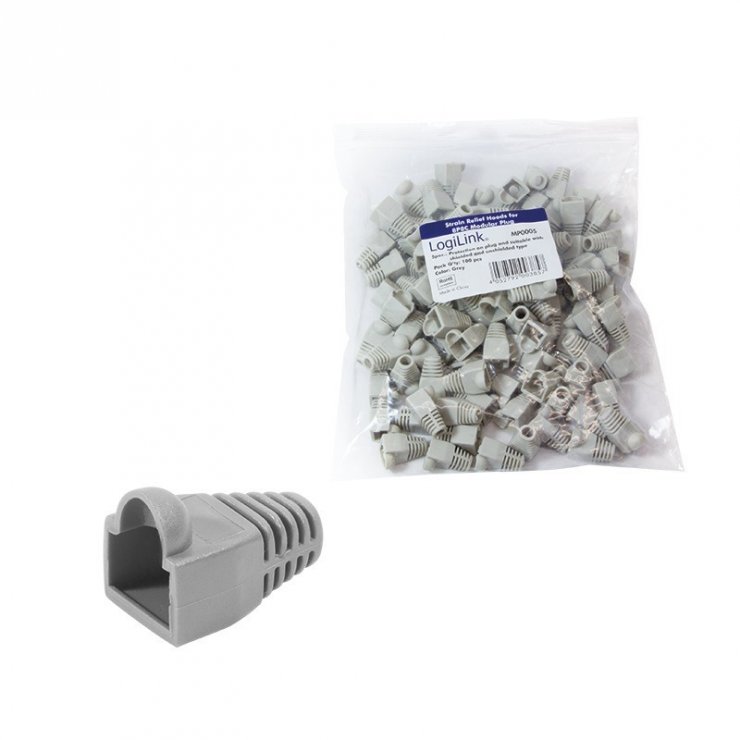 Imagine Set 100 buc mansoane pentru protectia mufei RJ45 Gri, Logilink MP0005