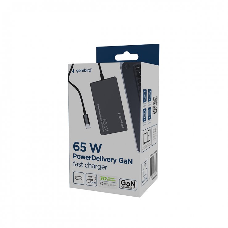 Imagine Incarcator priza USB type C 9-20V 65W, Gembird NPA-AC-PDQC65-01