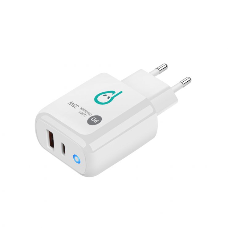 Imagine Incarcator priza 1 x USB-A + 1 x USB type C 35W, Spacer SPAR-DUOQ-02