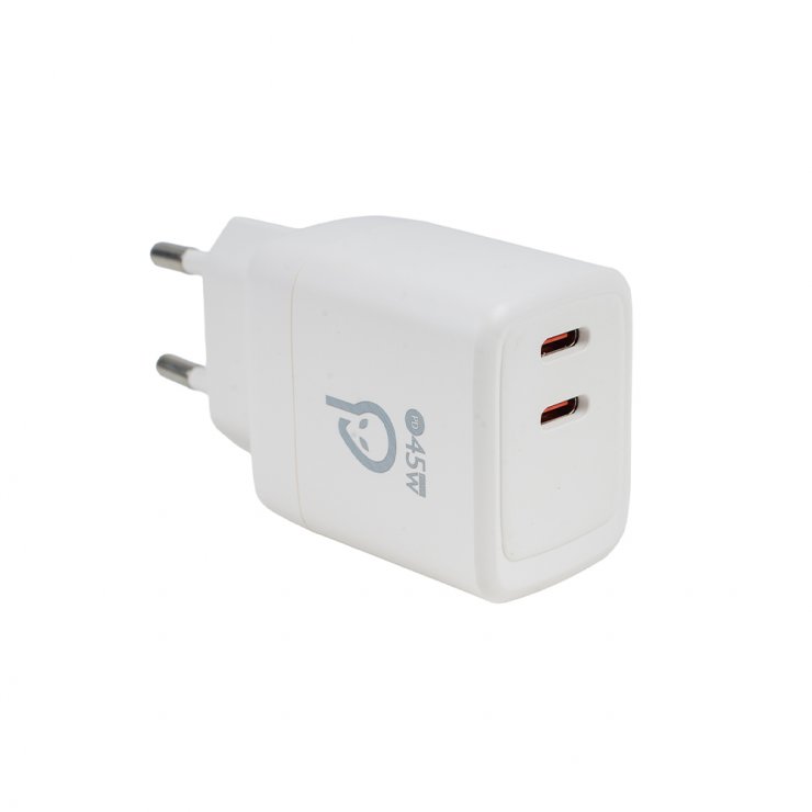 Imagine Incarcator priza 2 x USB type C 45W Alb, Spacer SPAR-TYPECQ-03