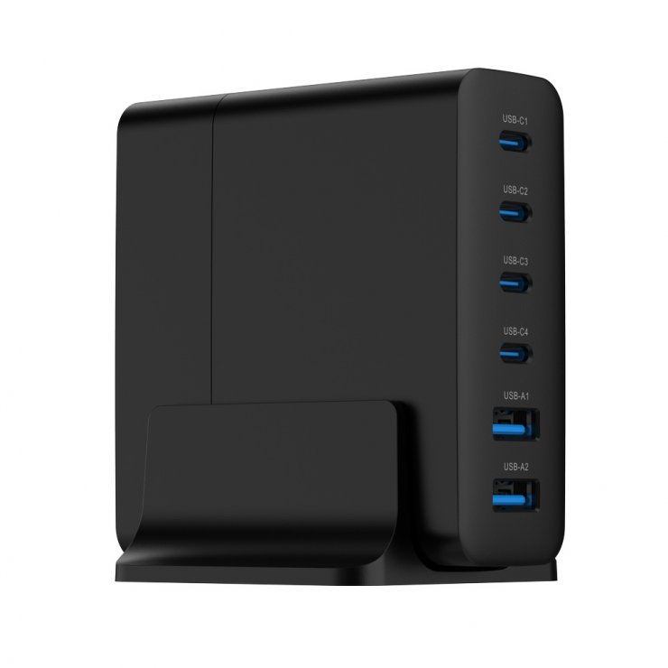 Imagine Statie de incarcare/incarcator priza Fast charger cu 4 x USB-C + 2 x USB-A 75W GaN, Gembird TA-UC-2A4C-PD75-01-BK