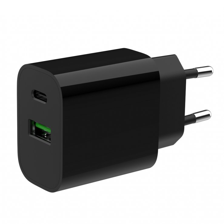 Imagine Incarcator priza USB-A + USB type C 20W Negru, Gembird TA-UC-PDQC20-01-BK
