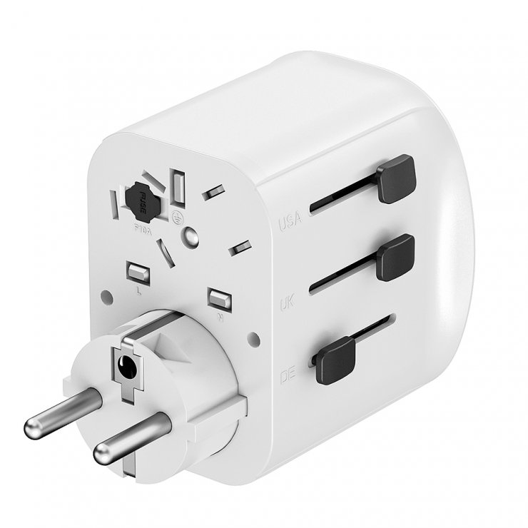 Imagine Incarcator priza universal US/UK/EU/AU cu 2 x USB-A + 1 x USB-C 15W, Gembird TPA-EU2A1C15-01-W