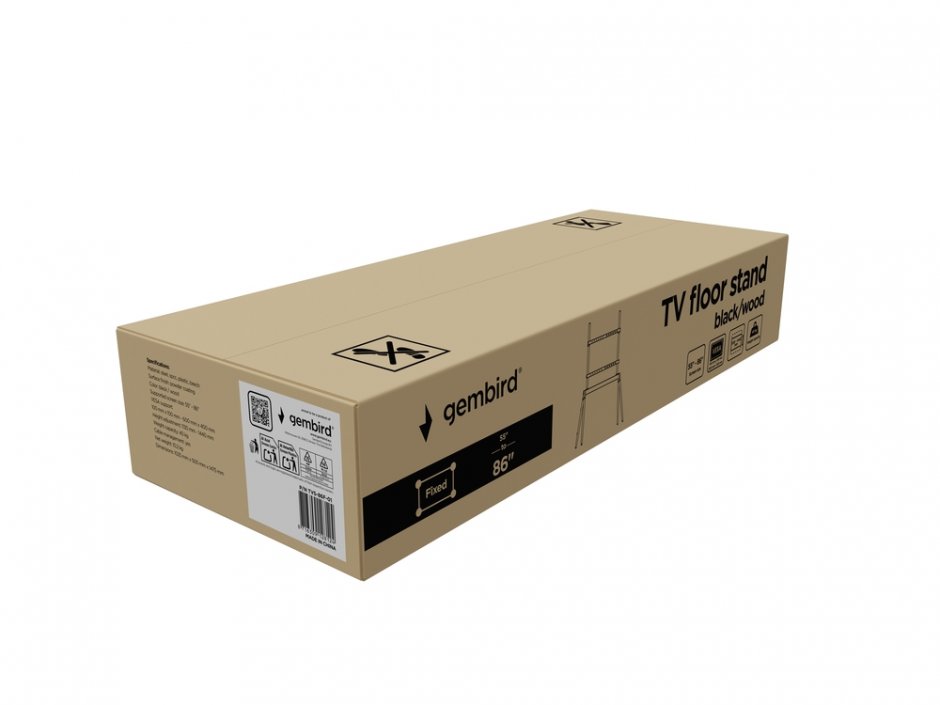 Imagine Suport podea pentru TV 55" - 86" Negru/lemn, Gembird TVS-86F-01-BK