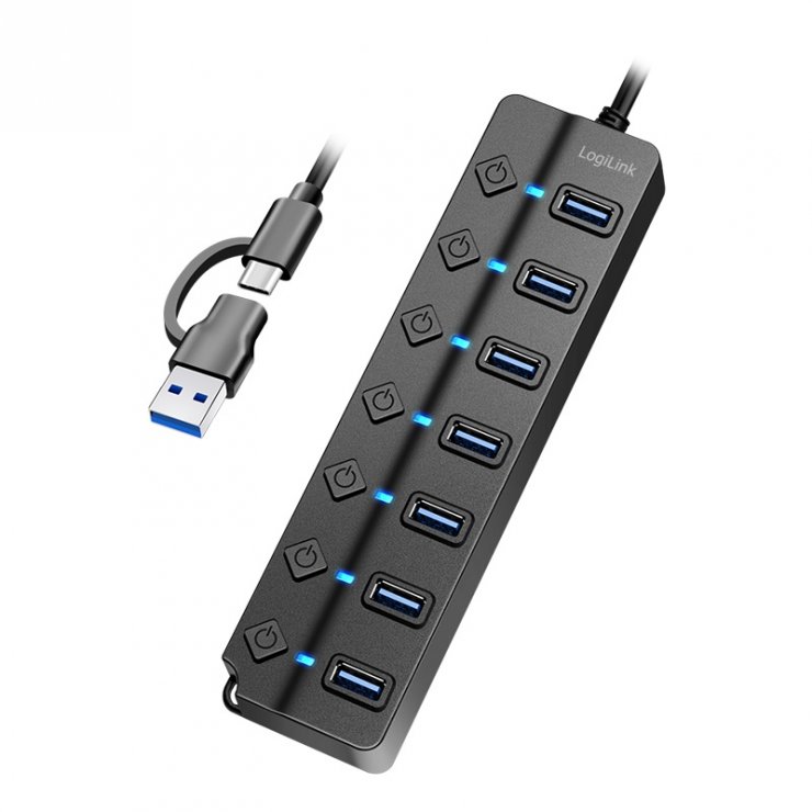 Imagine HUB USB 3.2 type C/USB-A la 7 x USB-A cu switch ON/OFF, Logilink UA0420