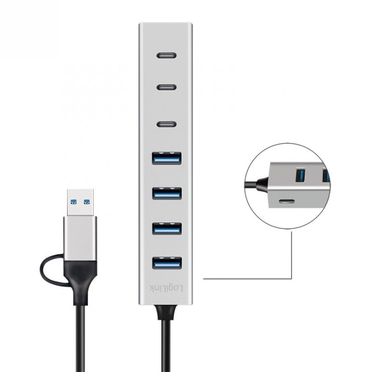 Imagine HUB USB 3.2 type C/USB-A la 4 x USB-A + 3 x USB type C, Logilink UA0442
