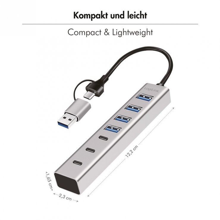 Imagine HUB USB 3.2 type C/USB-A la 4 x USB-A + 3 x USB type C, Logilink UA0442