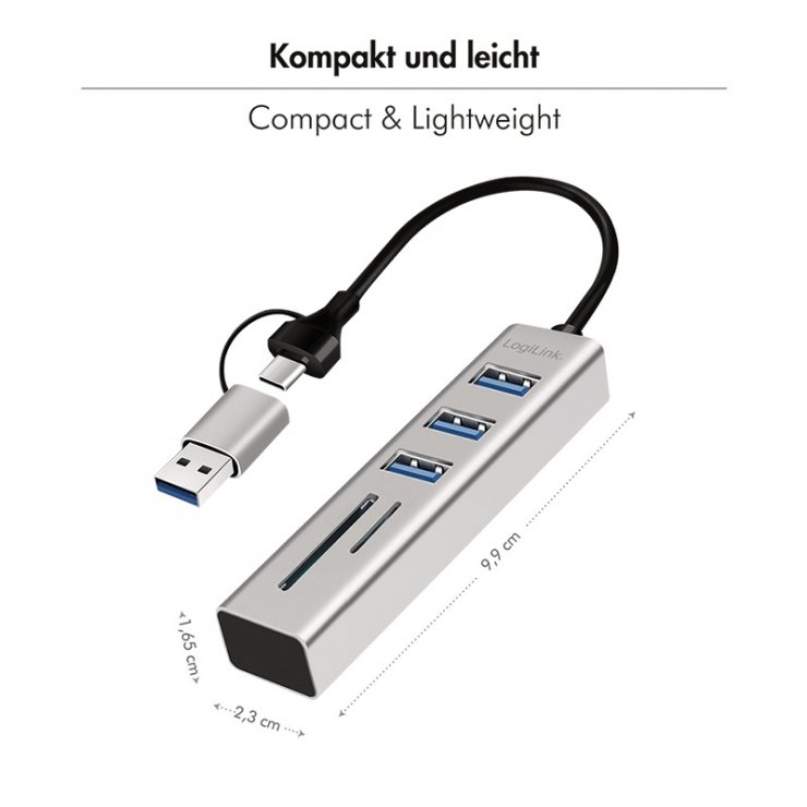 Imagine HUB USB 3.2 type C/USB-A la 3 x USB-A + SD/microSD, Logilink UA0445