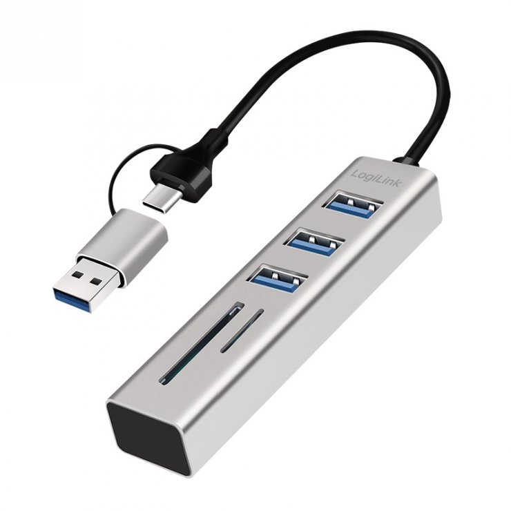 Imagine HUB USB 3.2 type C/USB-A la 3 x USB-A + SD/microSD, Logilink UA0445
