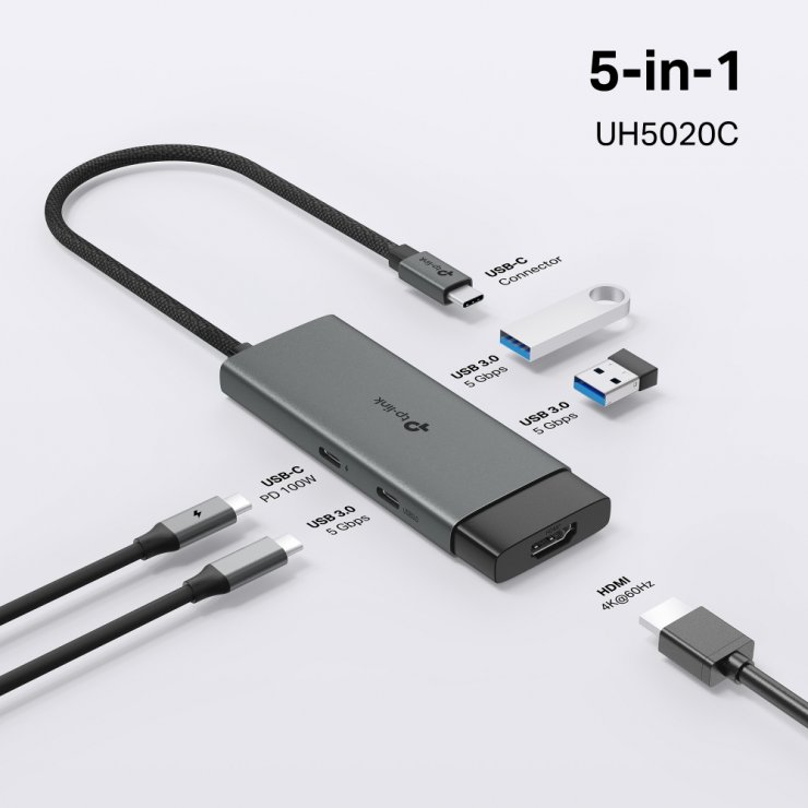 Imagine Docking station USB type C la HDMI 4K60Hz/2 x USB-A / USB type C + PD 100W, TP-LINK UH5020C