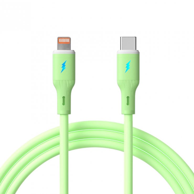 Imagine Cablu USB type C la Lightning 30W 1m Verde Silicon, Akyga AK-USB-73