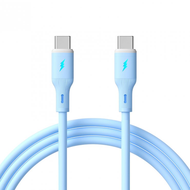 Imagine Cablu USB type C la USB type C 60W 1m Blue Silicon, Akyga AK-USB-68