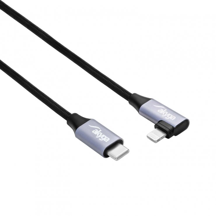 Imagine Cablu USB 2.0 type C la Apple Lightning drept/unghi 30W 0.3m, Akyga AK-USB-55
