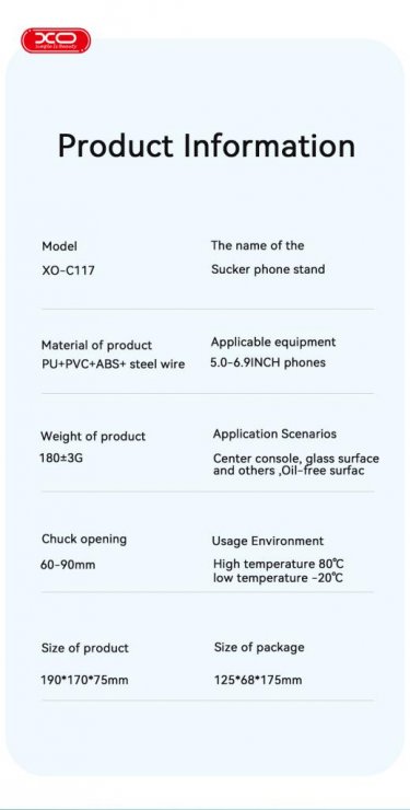 Imagine Suport auto cu ventuza pentru 2 x smartphone, XO C117
