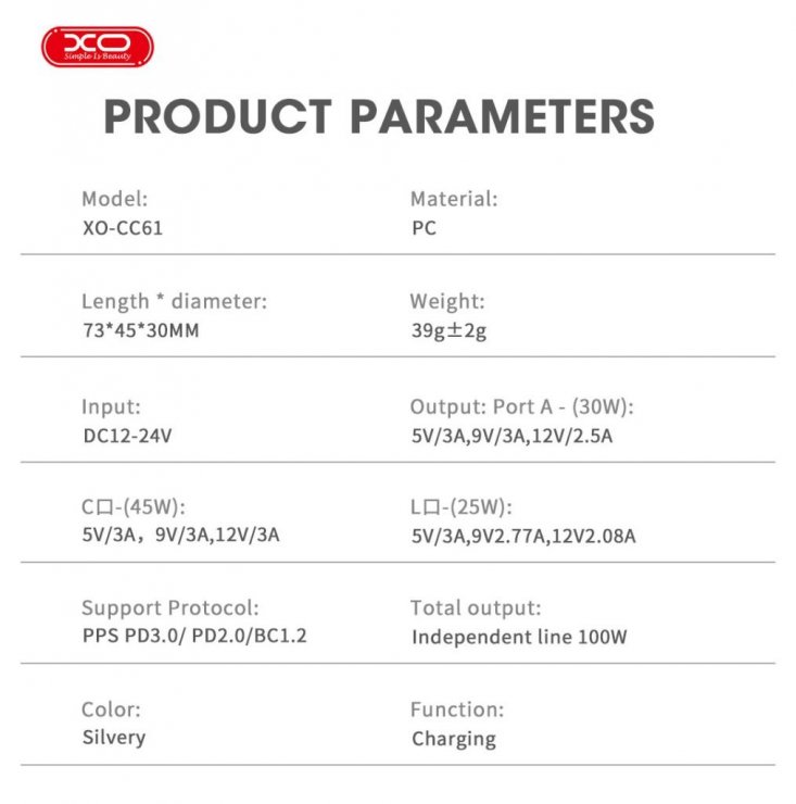 Imagine Incarcator auto USB-A + USB type C + Lightning 100W, XO CC61