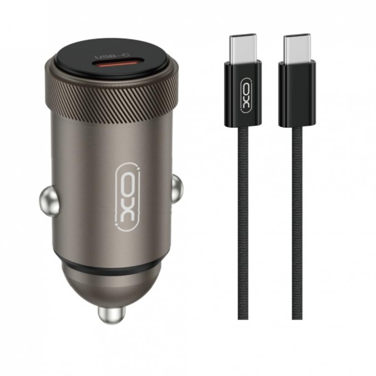 Imagine Incarcator auto 1 x USB-C 30W + cablu USB C-C Aluminiu, XO CC70