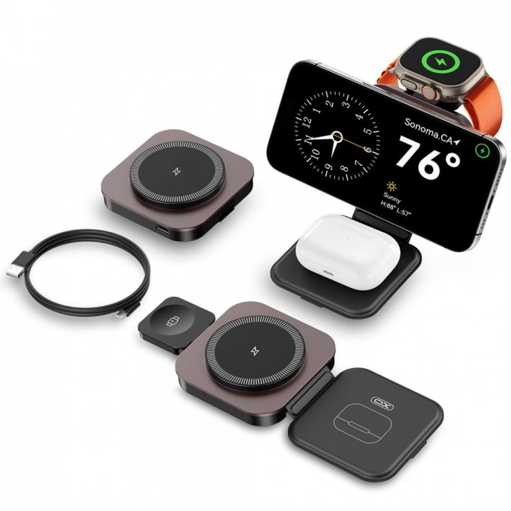 Imagine Statie wireless de incarcare 15W 3in1 Negru, XO CX035