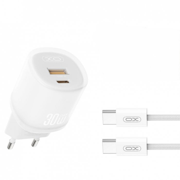 Imagine Incarcator priza 1 x USB-A + 1 x USB-C 30W Alb + cablu USB type C, XO L151