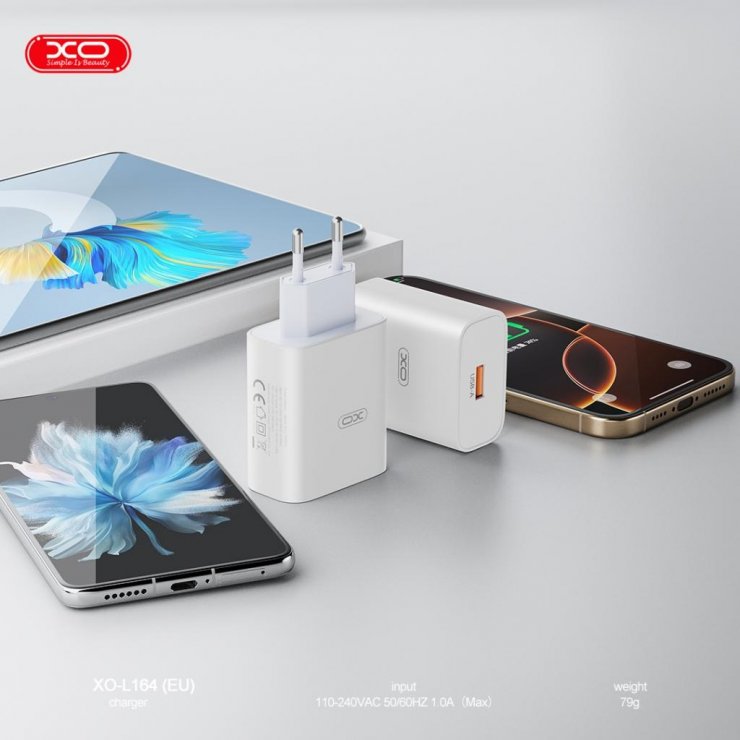 Imagine Incarcator priza USB-A 120W + cablu USB A-C Alb, XO L164