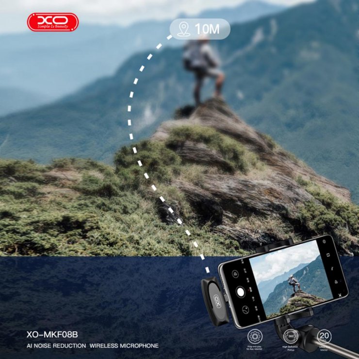 Imagine Microfon wireless cu Lightning AI Noise-reduction Negru, XO MKF08B