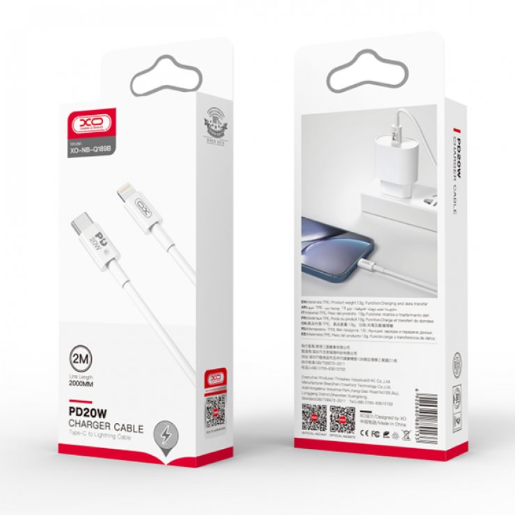 Imagine Cablu USB type C la Lightning 20W 2m Alb, XO NB-Q189B