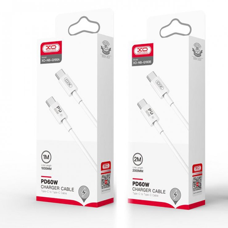 Imagine Cablu USB 2.0 type C la USB type C 60W 2m Alb, XO NB-Q190B