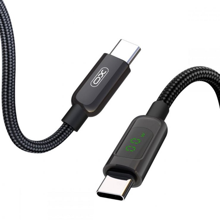Imagine Cablu USB 2.0 type C la USB type C 60W cu afisaj 1m brodat Negru, XO NB-Q203B