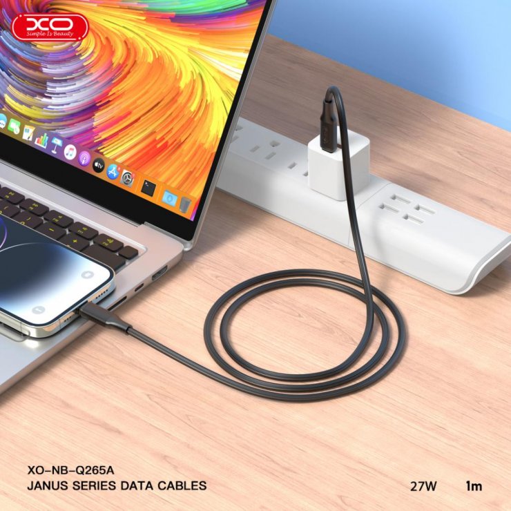 Imagine Cablu USB 2.0 type C la USB type C 60W 1m Silicon Negru, XO NB-Q265B