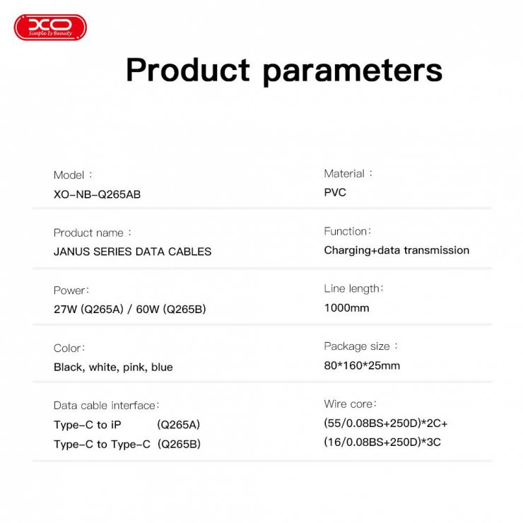 Imagine Cablu USB 2.0 type C la USB type C 60W 1m Silicon Negru, XO NB-Q265B