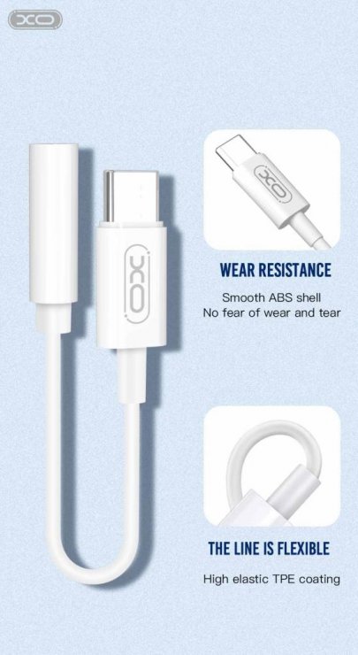 Imagine Adaptor audio USB type C la jack stereo 3.5mm T-M 15cm Alb, XO NB-R161