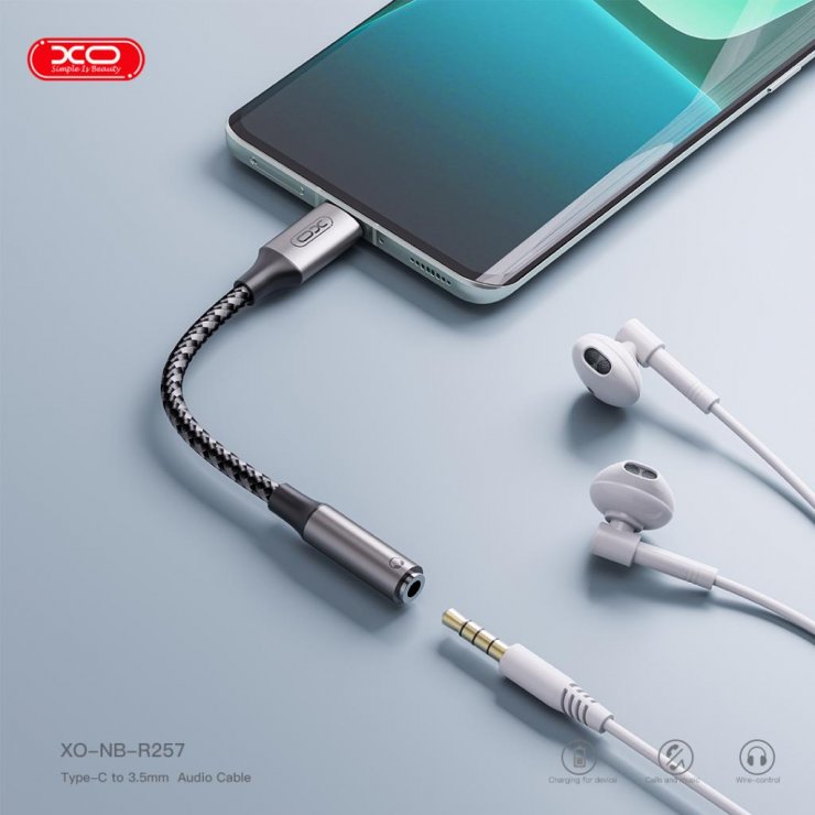 Imagine Adaptor audio USB type C la jack stereo 3.5mm T-M 15cm brodat Negru, XO NB-R257C