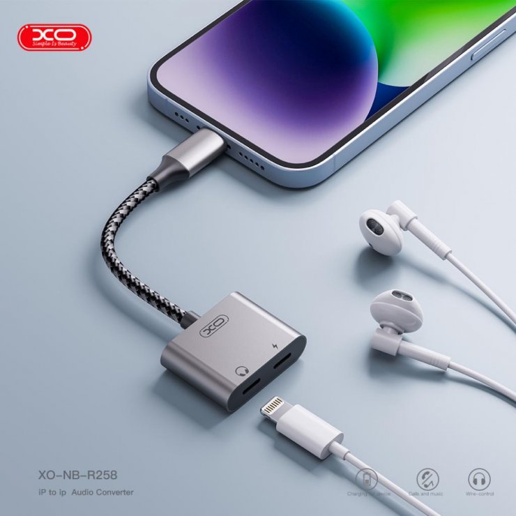 Imagine Adaptor Lightning la 2 x Lightning T-M 12.5cm brodat, XO NB-R258A
