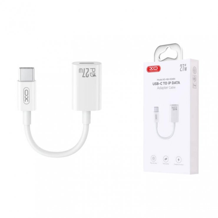 Imagine Adaptor audio USB type C la Lightning 27W T-M 12cm Alb, XO NB-R268A