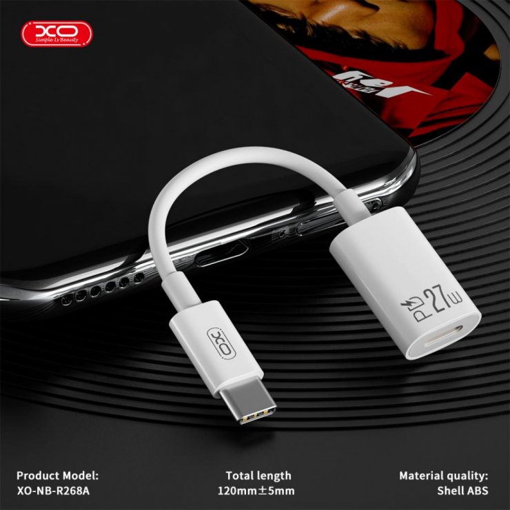 Imagine Adaptor audio USB type C la Lightning 27W T-M 12cm Alb, XO NB-R268A