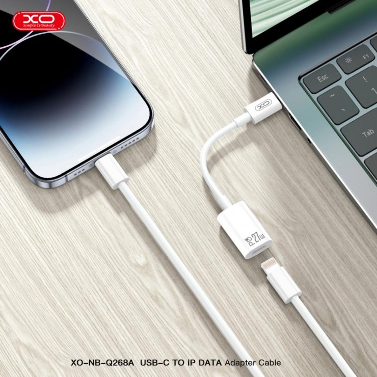 Imagine Adaptor audio USB type C la Lightning 27W T-M 12cm Alb, XO NB-R268A