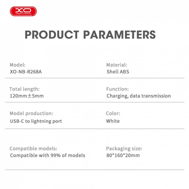 Imagine Adaptor audio USB type C la Lightning 27W T-M 12cm Alb, XO NB-R268A