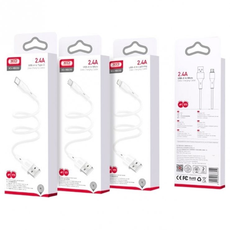 Imagine Cablu USB-A la USB type C 2.4A 1m Alb, XO NB230