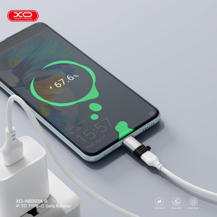 Imagine Adaptor audio Lightning la USB type C 27W pentru breloc M-T Negru, XO NB263A