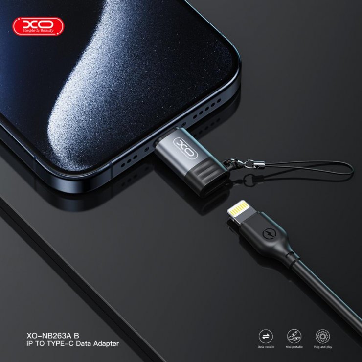 Imagine Adaptor audio Lightning la USB type C 27W pentru breloc M-T Negru, XO NB263A