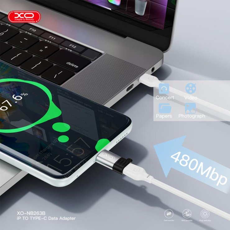 Imagine Adaptor audio Lightning la USB type C 27W pentru breloc M-T Negru, XO NB263A