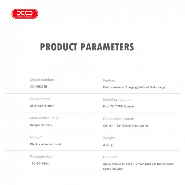 Imagine Adaptor audio Lightning la USB type C 12W pentru breloc M-T Negru, XO NB263B